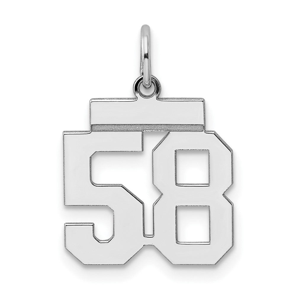 Sterling Silver/Rhodium-plated Polished Number 58 Charm, 20 x 8 mm
