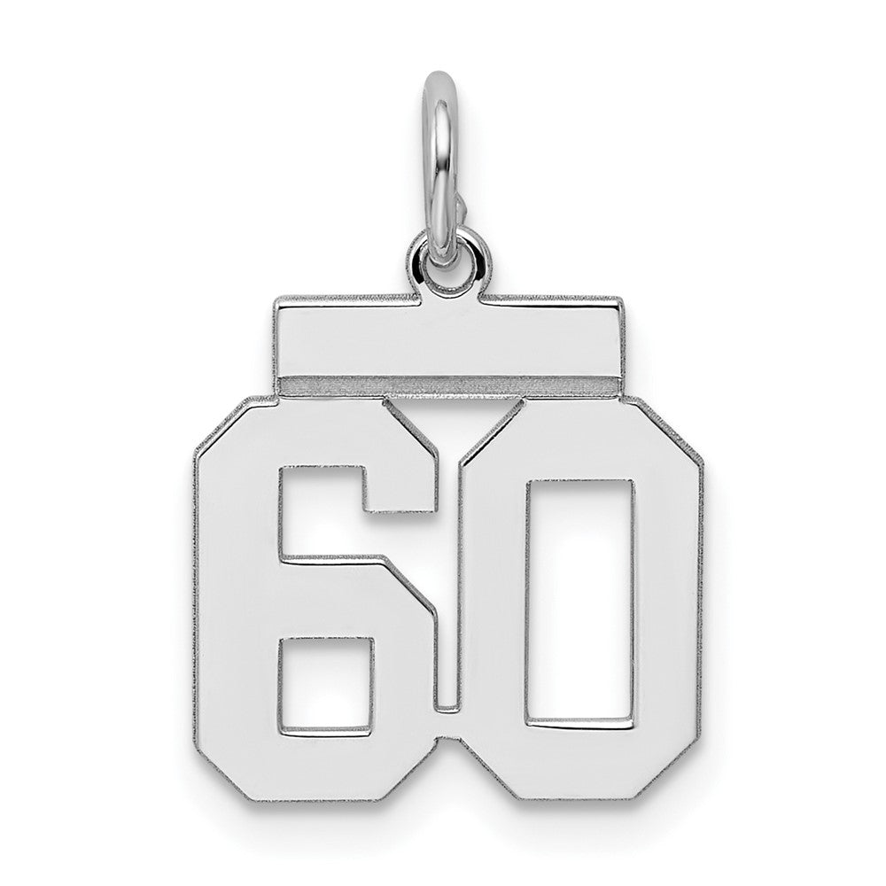 Sterling Silver/Rhodium-plated Polished Number 60 Charm, 20 x 8 mm