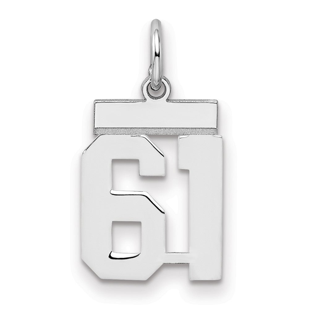 Sterling Silver/Rhodium-plated Polished Number 61 Charm, 20 x 8 mm