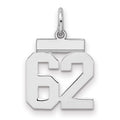 Sterling Silver/Rhodium-plated Polished Number 62 Charm, 20 x 8 mm