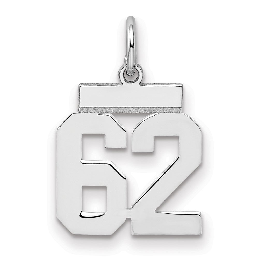 Sterling Silver/Rhodium-plated Polished Number 62 Charm, 20 x 8 mm