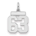 Sterling Silver/Rhodium-plated Polished Number 63 Charm, 20 x 8 mm
