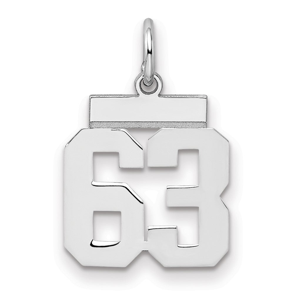 Sterling Silver/Rhodium-plated Polished Number 63 Charm, 20 x 8 mm