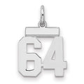 Sterling Silver/Rhodium-plated Polished Number 64 Charm, 20 x 8 mm
