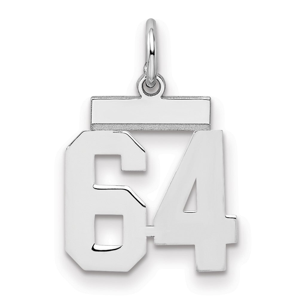 Sterling Silver/Rhodium-plated Polished Number 64 Charm, 20 x 8 mm