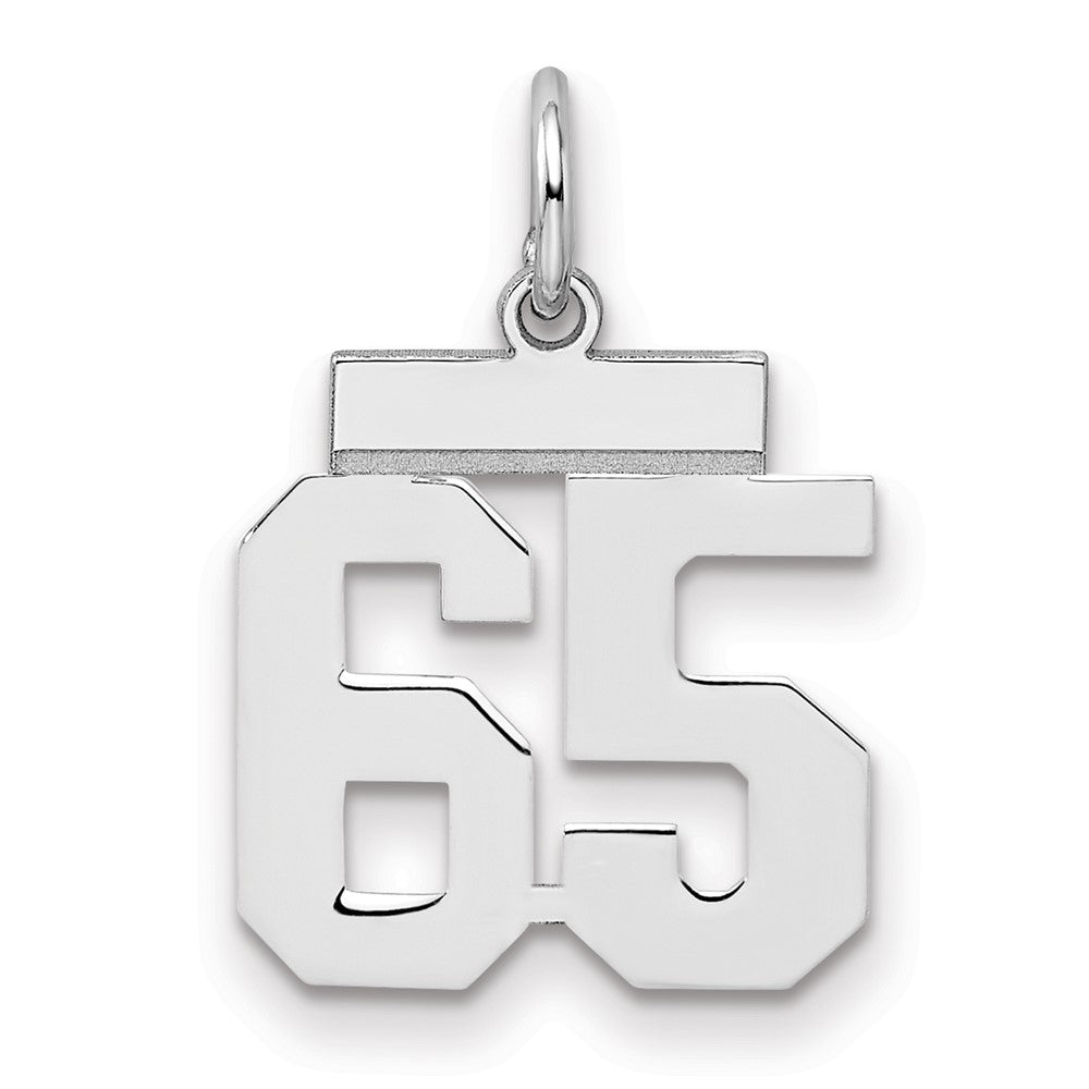 Sterling Silver/Rhodium-plated Polished Number 65 Charm, 20 x 8 mm