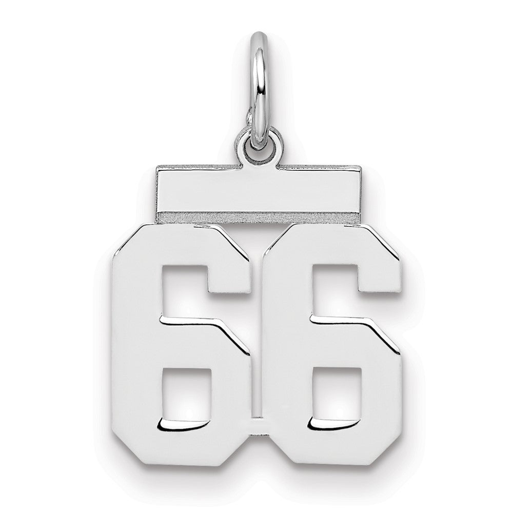 Sterling Silver/Rhodium-plated Polished Number 66 Charm, 20 x 8 mm