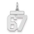 Sterling Silver/Rhodium-plated Polished Number 67 Charm, 20 x 8 mm