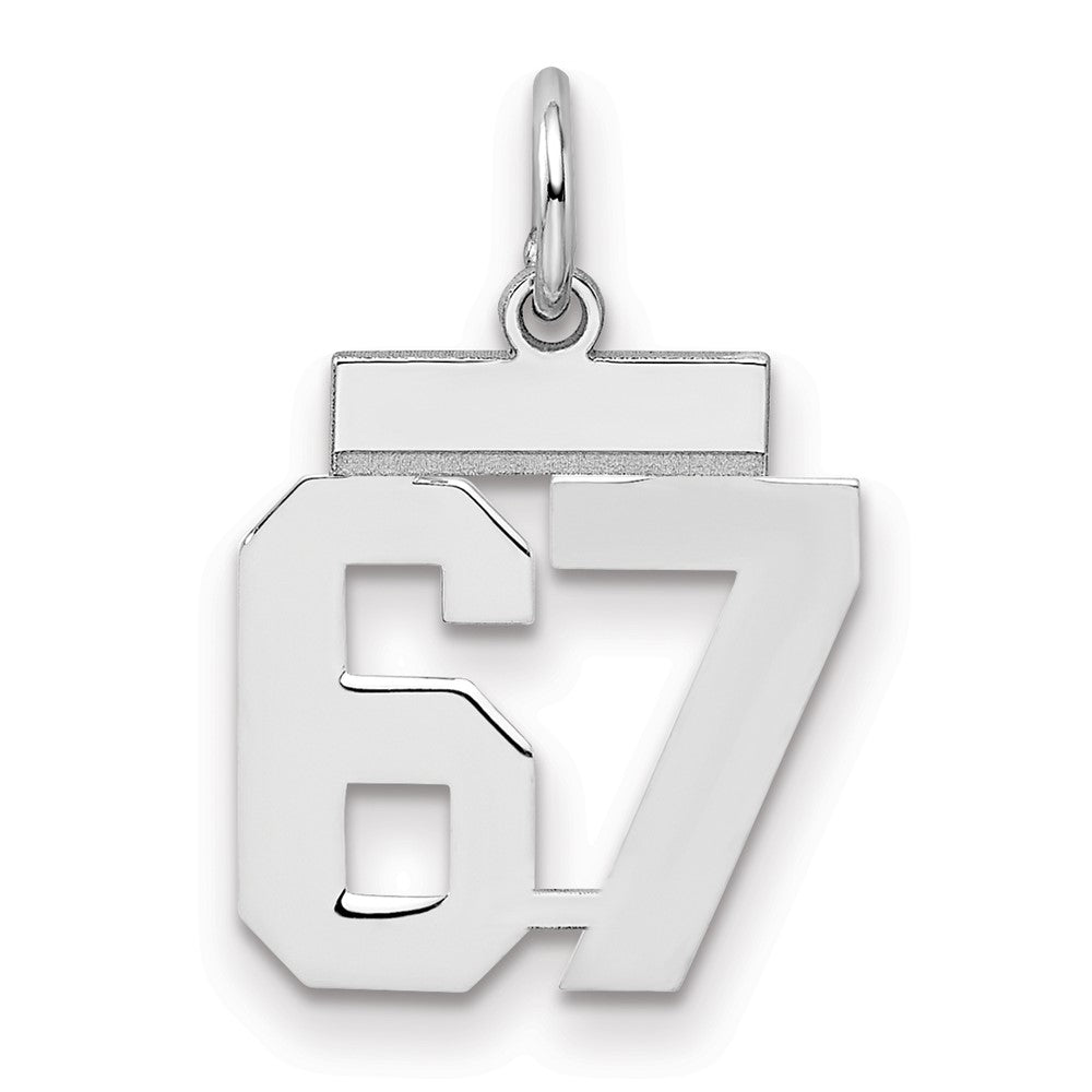 Sterling Silver/Rhodium-plated Polished Number 67 Charm, 20 x 8 mm