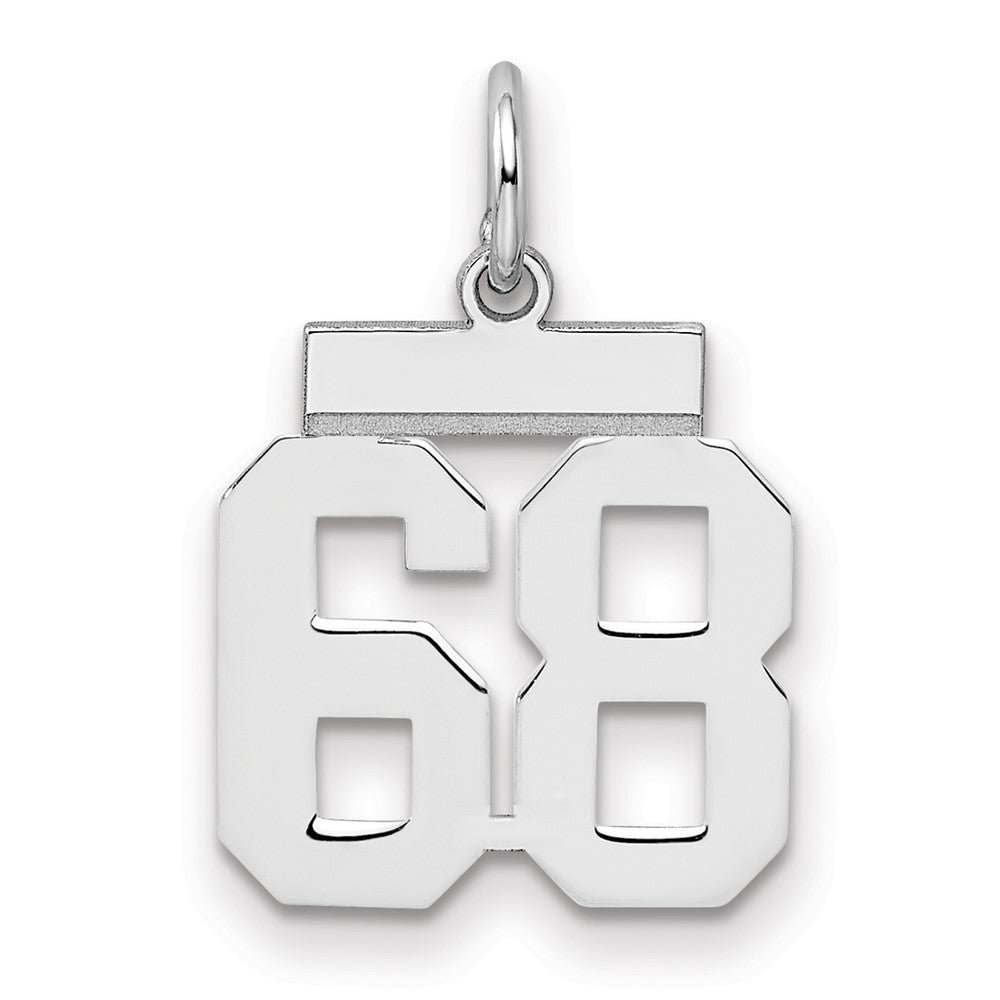 Sterling Silver/Rhodium-plated Polished Number 68 Charm, 20 x 8 mm