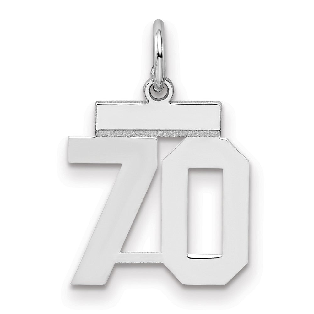 Sterling Silver/Rhodium-plated Polished Number 70 Charm, 20 x 8 mm