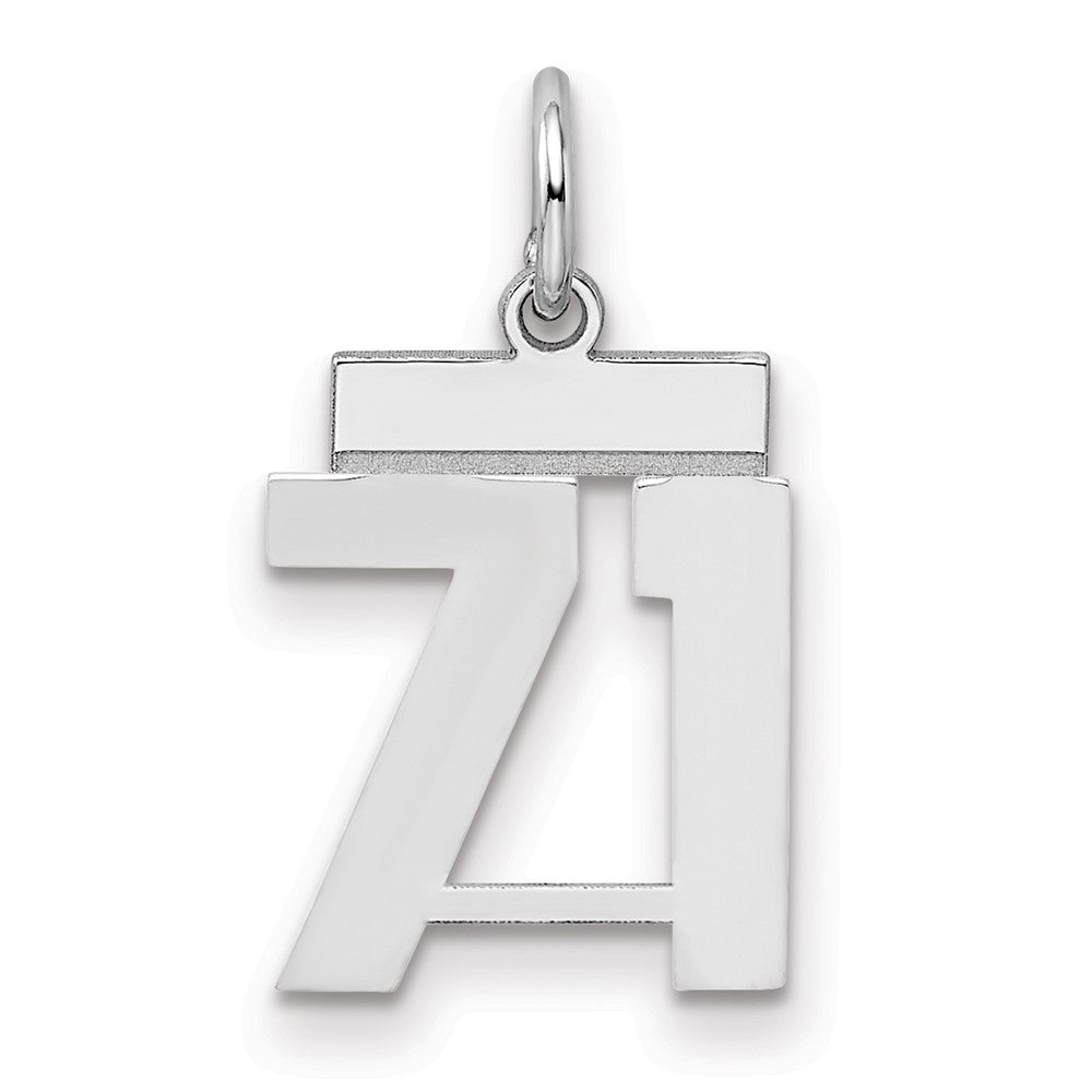 Sterling Silver/Rhodium-plated Polished Number 71 Charm, 20 x 8 mm
