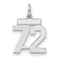 Sterling Silver/Rhodium-plated Polished Number 72 Charm, 20 x 8 mm