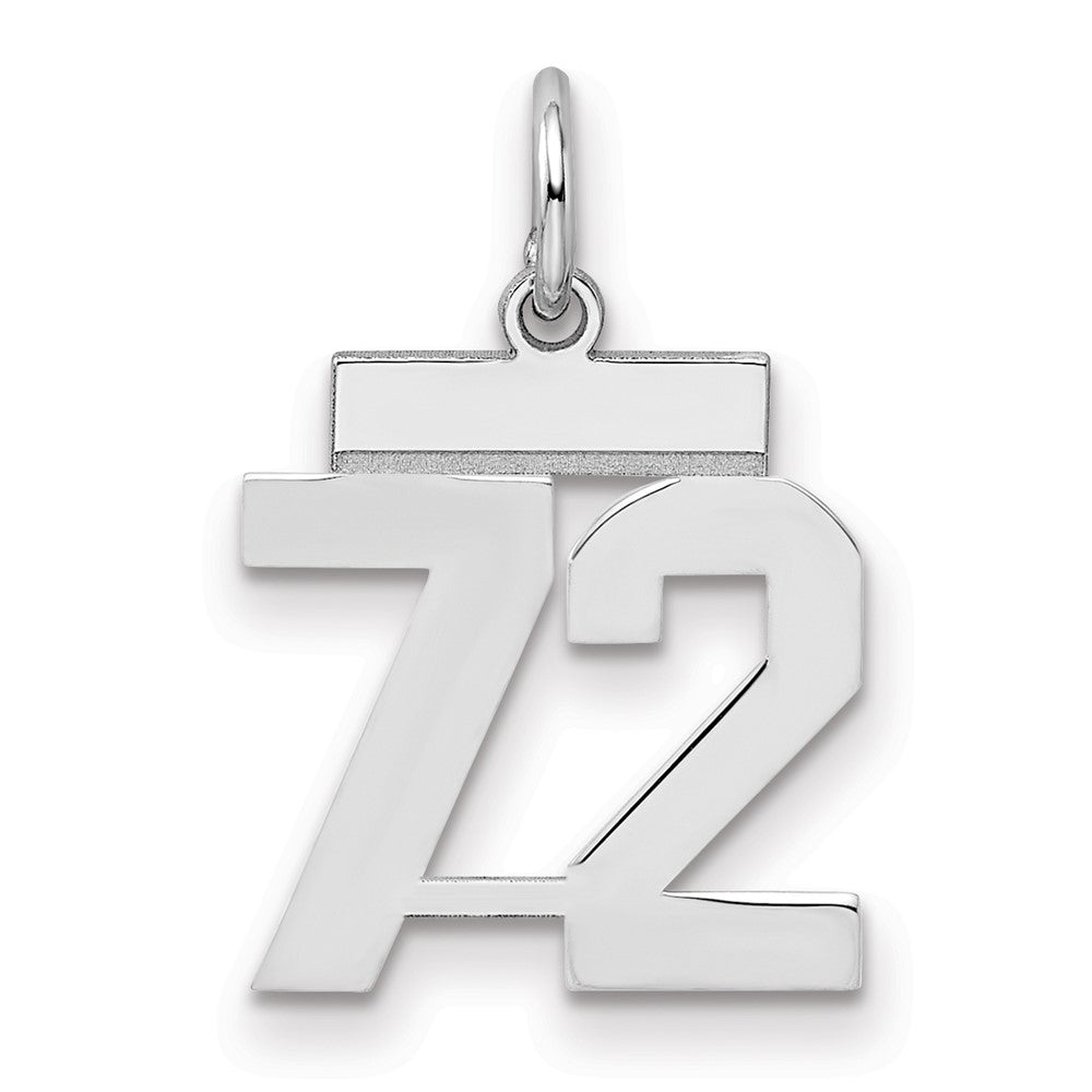 Sterling Silver/Rhodium-plated Polished Number 72 Charm, 20 x 8 mm