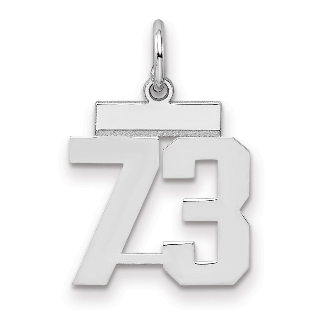 Sterling Silver/Rhodium-plated Polished Number 73 Charm, 20 x 8 mm