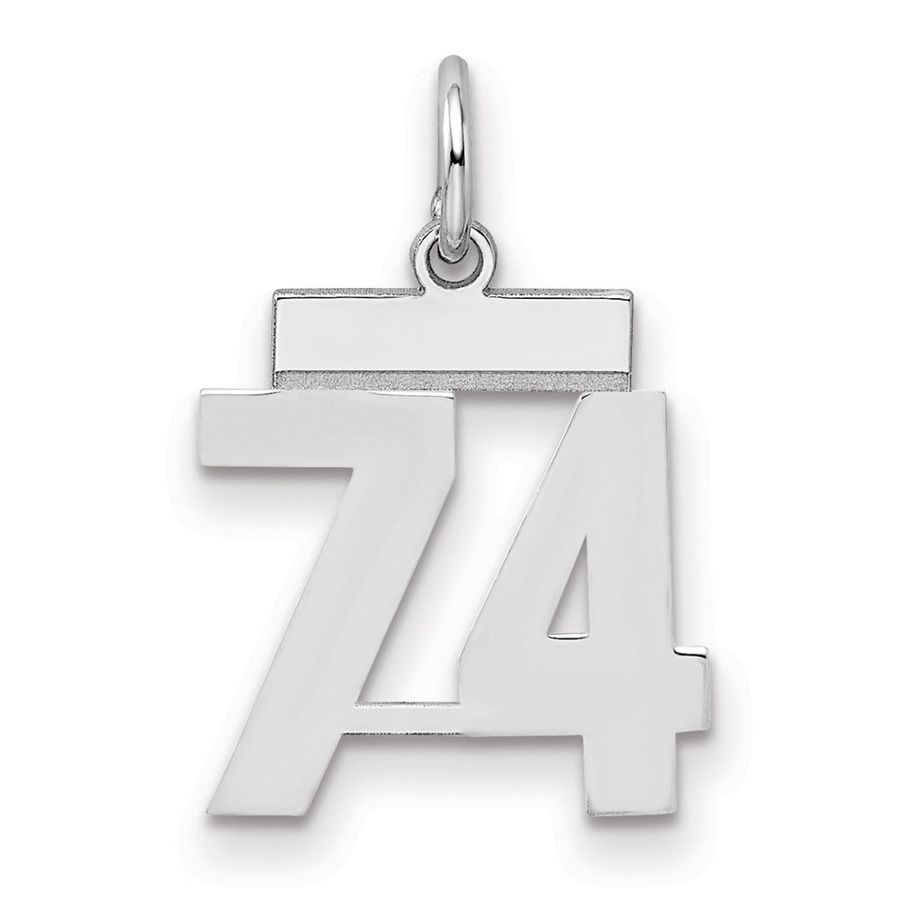 Sterling Silver/Rhodium-plated Polished Number 74 Charm, 20 x 8 mm