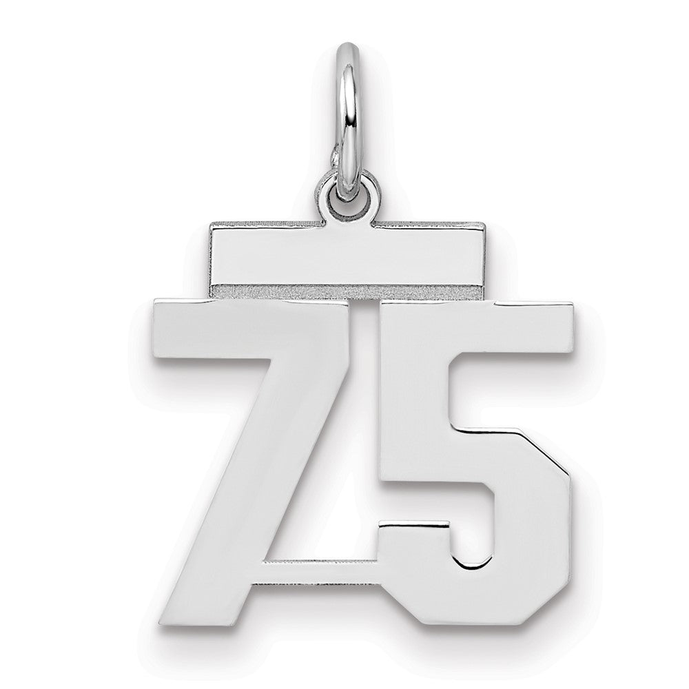 Sterling Silver/Rhodium-plated Polished Number 75 Charm, 20 x 8 mm