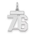 Sterling Silver/Rhodium-plated Polished Number 76 Charm, 20 x 8 mm