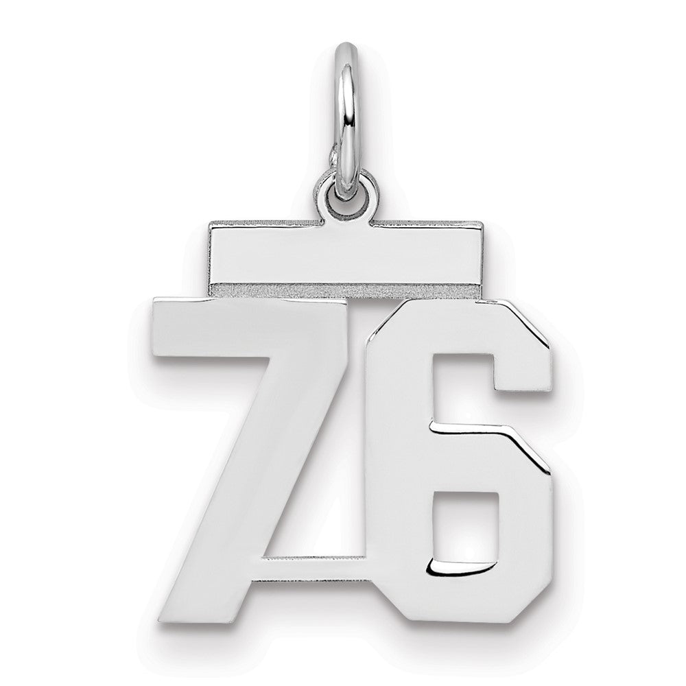 Sterling Silver/Rhodium-plated Polished Number 76 Charm, 20 x 8 mm