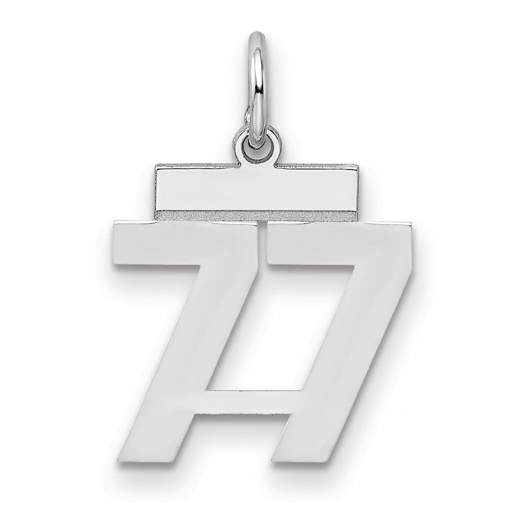 Sterling Silver/Rhodium-plated Polished Number 77 Charm, 20 x 8 mm