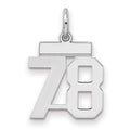 Sterling Silver/Rhodium-plated Polished Number 78 Charm, 20 x 8 mm