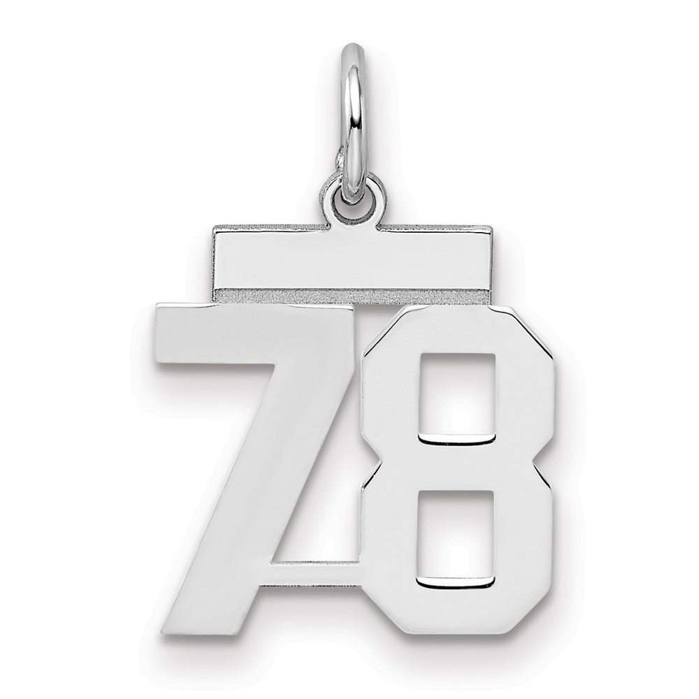 Sterling Silver/Rhodium-plated Polished Number 78 Charm, 20 x 8 mm
