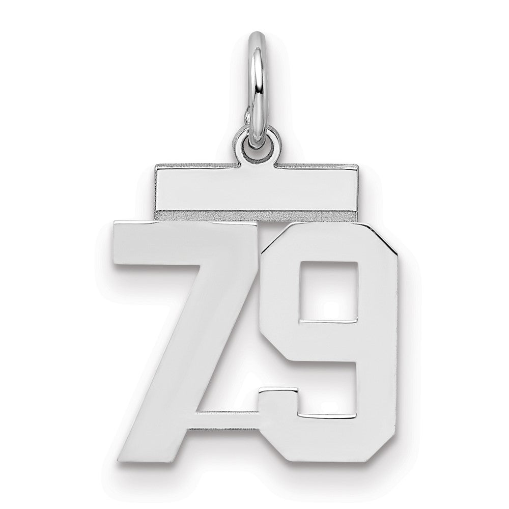Sterling Silver/Rhodium-plated Polished Number 79 Charm, 20 x 8 mm