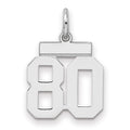 Sterling Silver/Rhodium-plated Polished Number 80 Charm, 20 x 8 mm