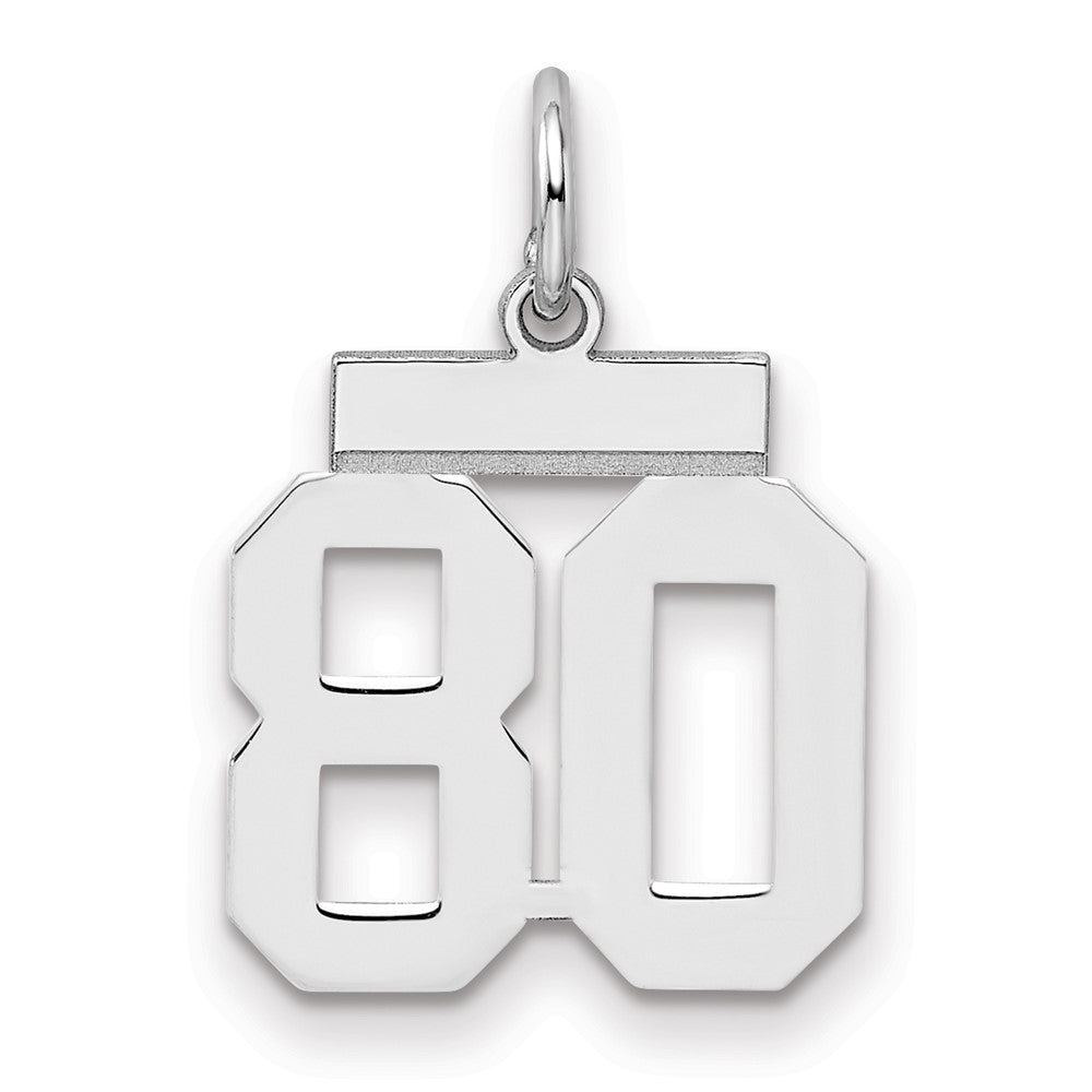 Sterling Silver/Rhodium-plated Polished Number 80 Charm, 20 x 8 mm
