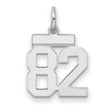 Sterling Silver/Rhodium-plated Polished Number 82 Charm, 20 x 8 mm