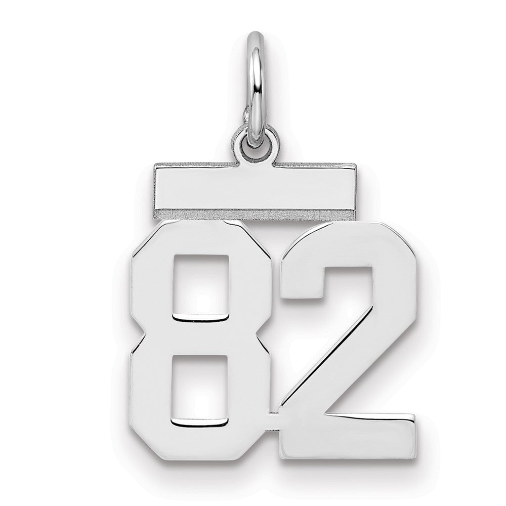 Sterling Silver/Rhodium-plated Polished Number 82 Charm, 20 x 8 mm