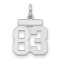 Sterling Silver/Rhodium-plated Polished Number 83 Charm, 20 x 8 mm