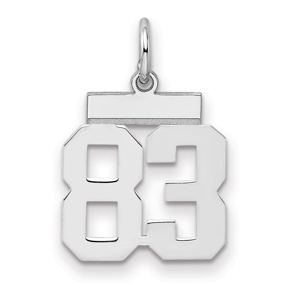 Sterling Silver/Rhodium-plated Polished Number 83 Charm, 20 x 8 mm