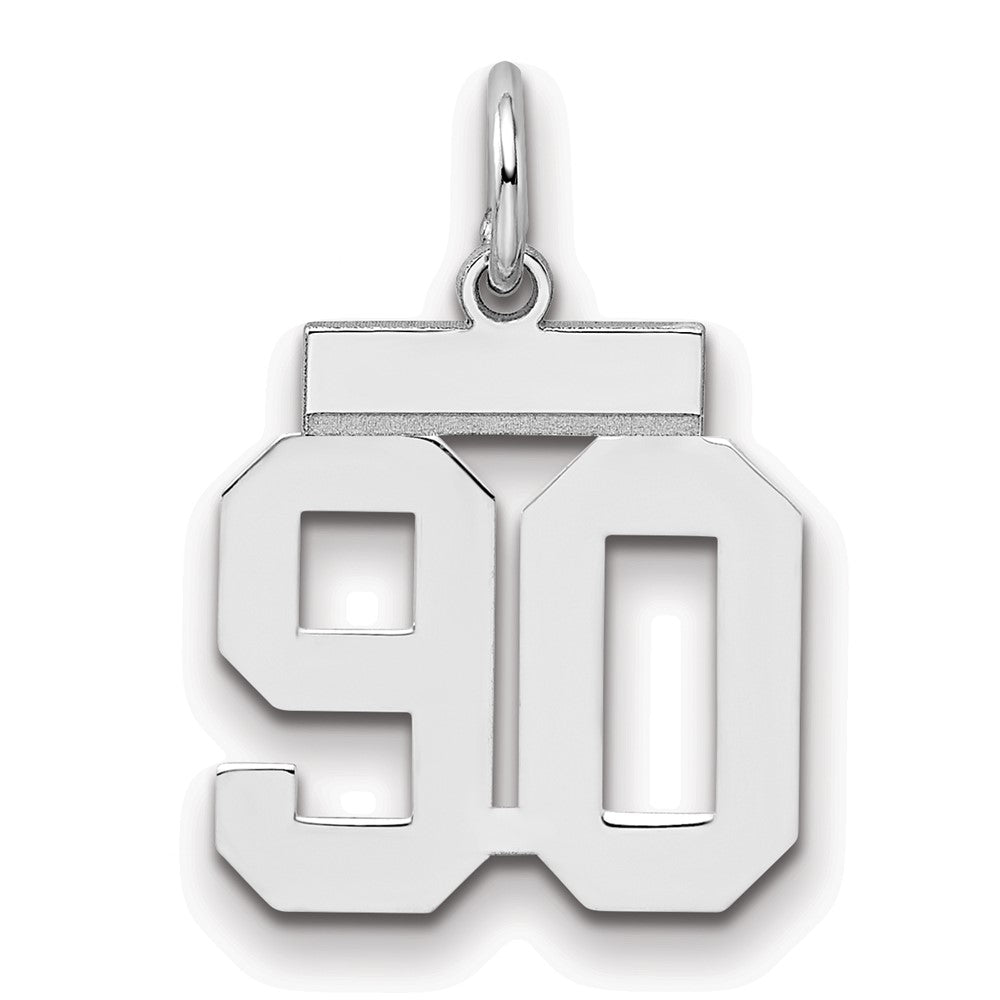 Sterling Silver/Rhodium-plated Polished Number 90 Charm, 20 x 8 mm