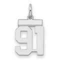 Sterling Silver/Rhodium-plated Polished Number 91 Charm, 20 x 8 mm