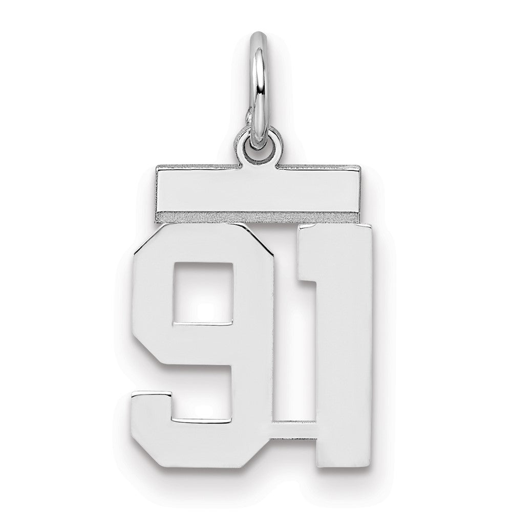 Sterling Silver/Rhodium-plated Polished Number 91 Charm, 20 x 8 mm
