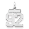 Sterling Silver/Rhodium-plated Polished Number 92 Charm, 20 x 8 mm