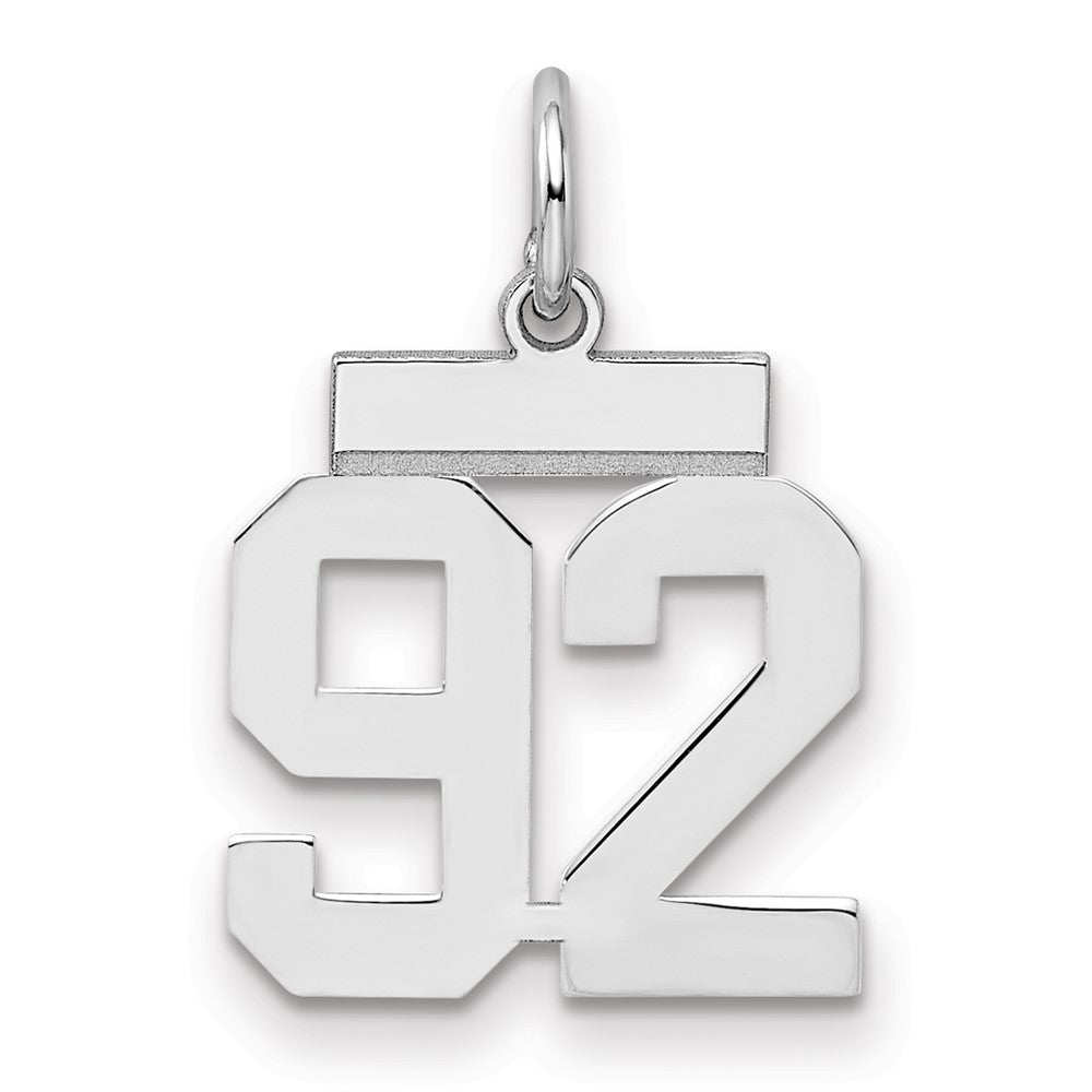 Sterling Silver/Rhodium-plated Polished Number 92 Charm, 20 x 8 mm