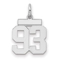 Sterling Silver/Rhodium-plated Polished Number 93 Charm, 20 x 8 mm