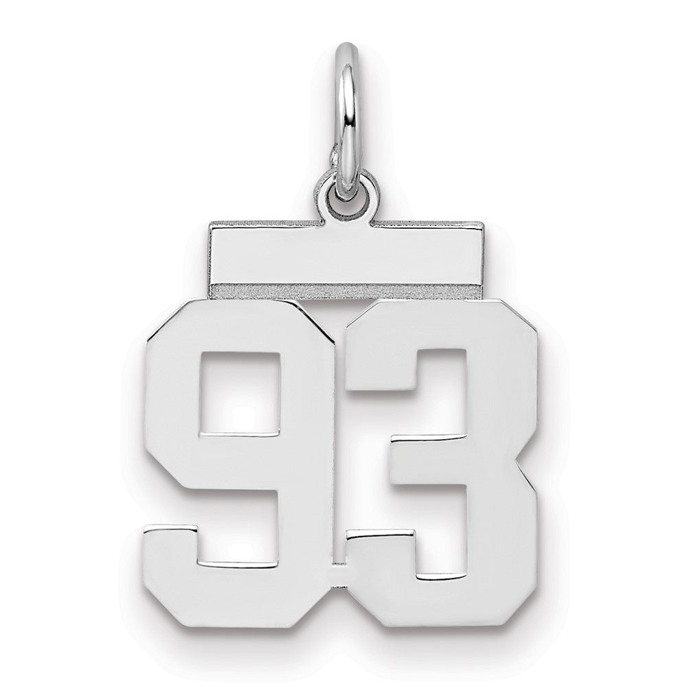 Sterling Silver/Rhodium-plated Polished Number 93 Charm, 20 x 8 mm