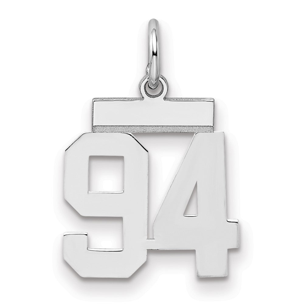 Sterling Silver/Rhodium-plated Polished Number 94 Charm, 20 x 8 mm