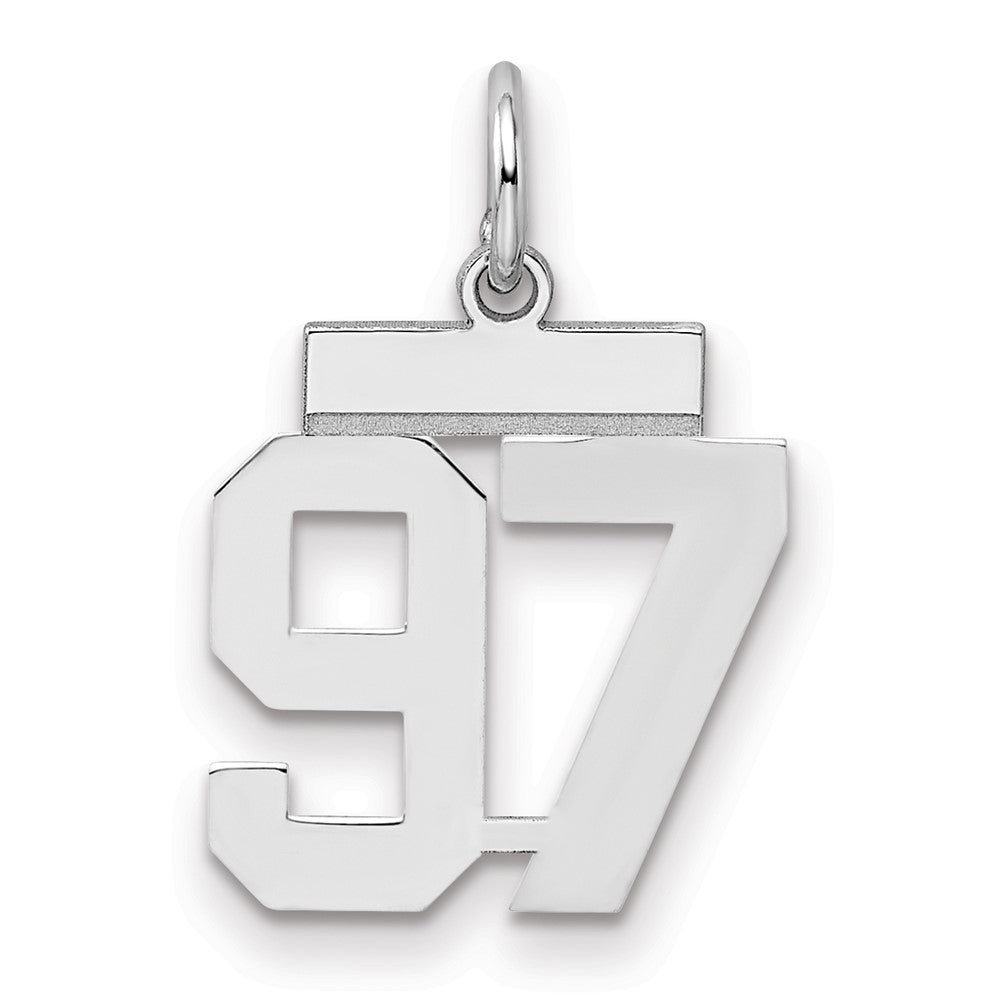 Sterling Silver/Rhodium-plated Polished Number 97 Charm, 20 x 8 mm