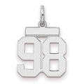Sterling Silver/Rhodium-plated Polished Number 98 Charm, 20 x 8 mm