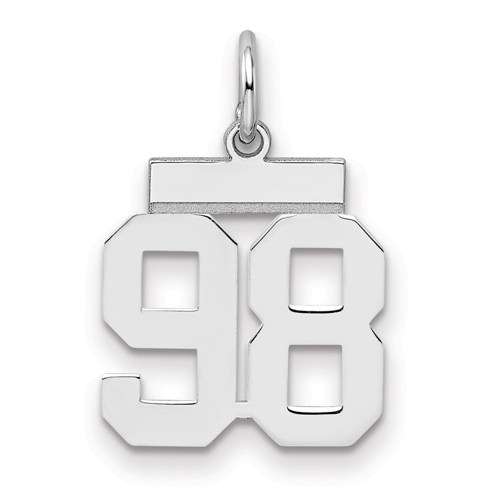 Sterling Silver/Rhodium-plated Polished Number 98 Charm, 20 x 8 mm