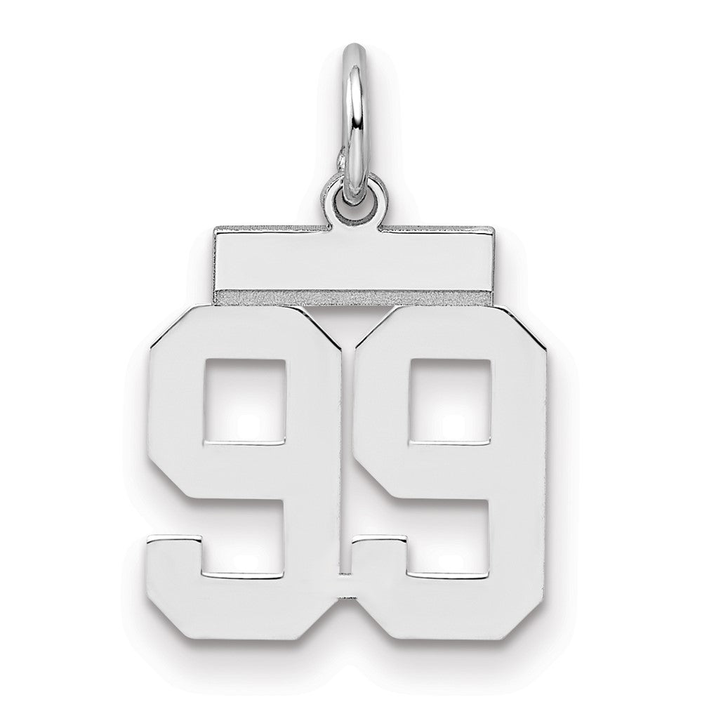 Sterling Silver/Rhodium-plated Polished Number 99 Charm, 20 x 8 mm