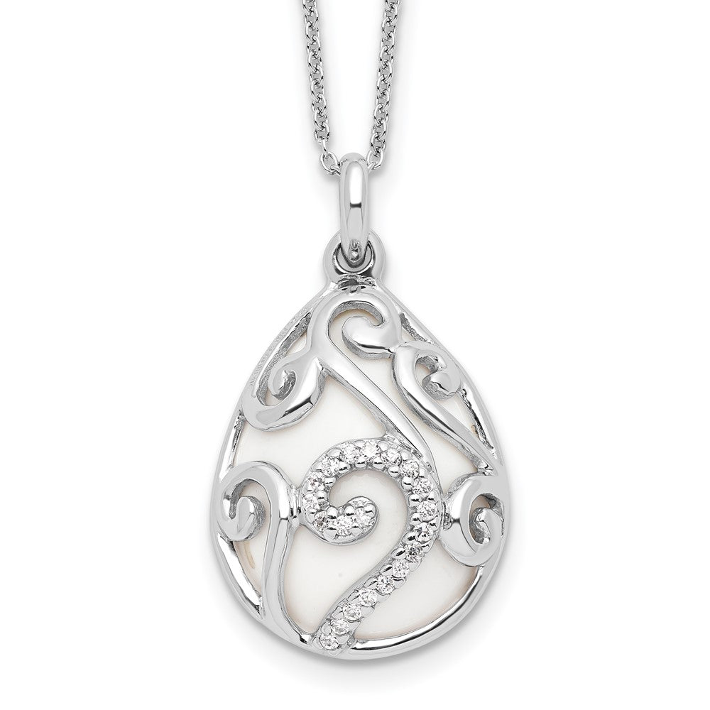 Sentimental Expressions Sterling Silver Rhodium-plated White Agate CZ Dew of Heaven 18in Necklace, 18 mm