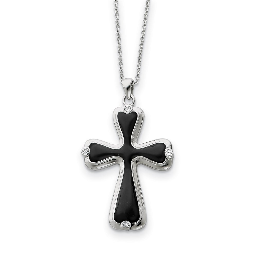 Sterling Silver & CZ Enameled My Refuge 18in Necklace, 18 mm