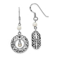 Sentimental Expressions Sterling Silver Rhodium-plated Antiqued FW Cultured Pearls of Wisdom Dangle Earrings, 40 x 17 mm