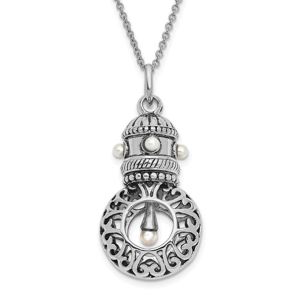 Sentimental Expressions Sterling Silver Rhodium-plated Antiqued FW Cultured Pearls of Wisdom 18in Necklace, 18 mm