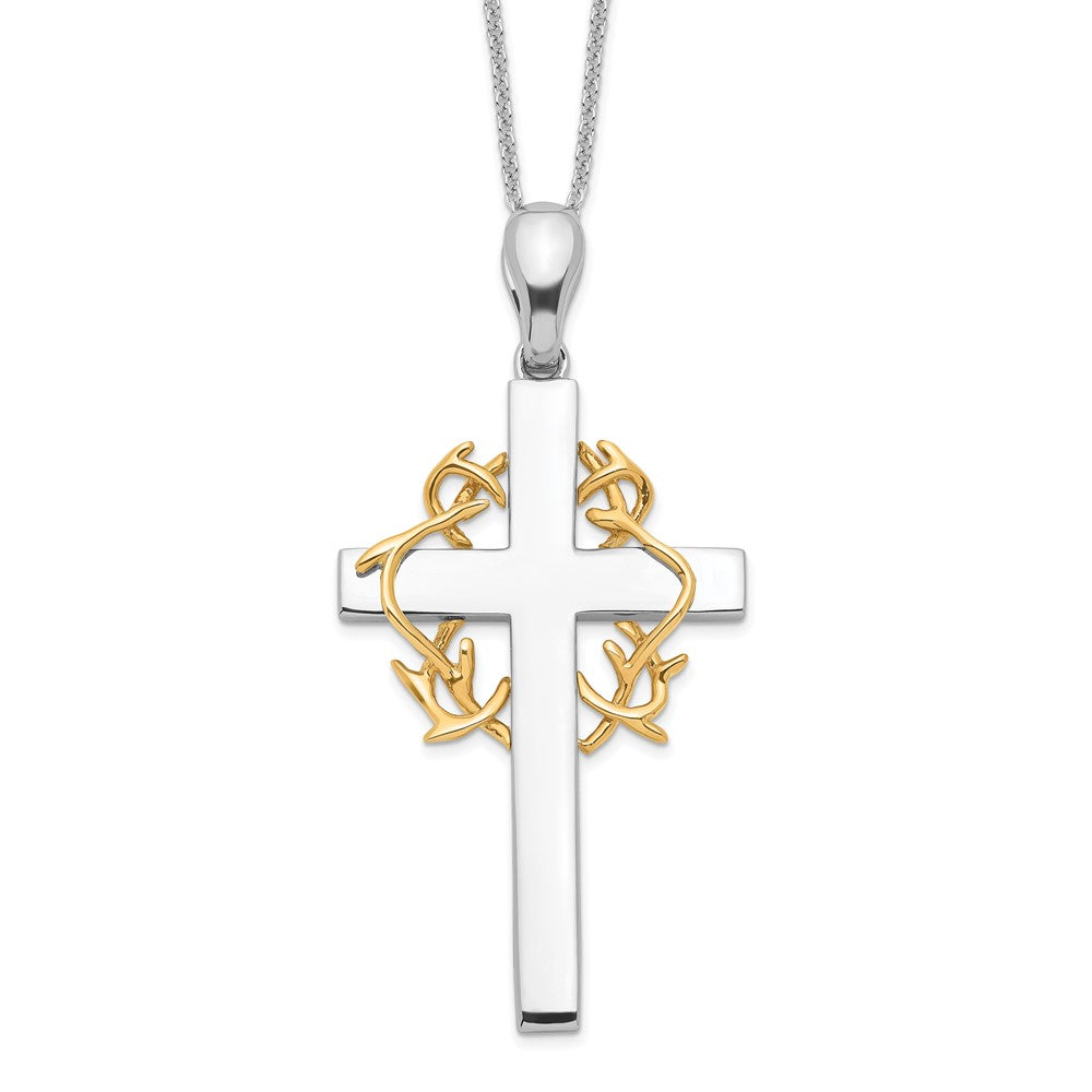 Sentimental Expressions Sterling Silver Gold-plated No Greater Love Cross 18in Necklace, 18 mm